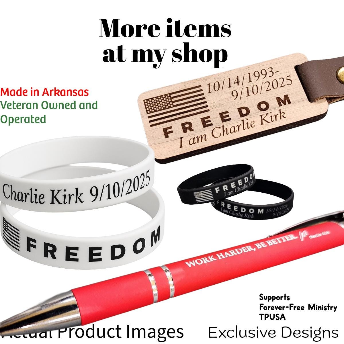 FREEDOM Laser Engraved Silicone Bracelet: Charlie Kirk Tribute, American Flag | V1