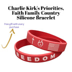 Laser Engraved Red Silicone Bracelet: Freedom, Faith, Family, Country