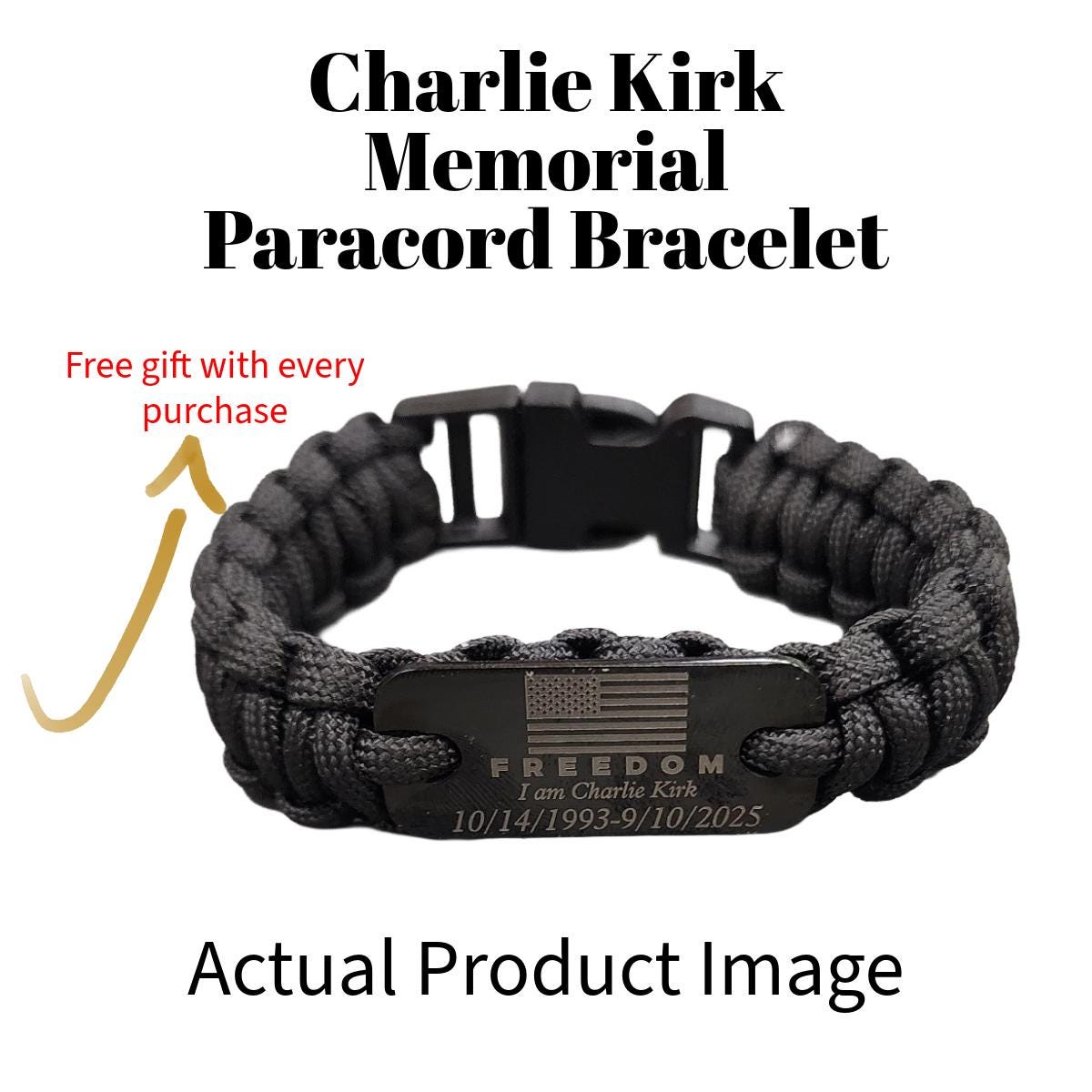 Freedom Paracord Bracelet – “I Am Charlie Kirk” Memorial Edition | American Flag Engraved Survival Band