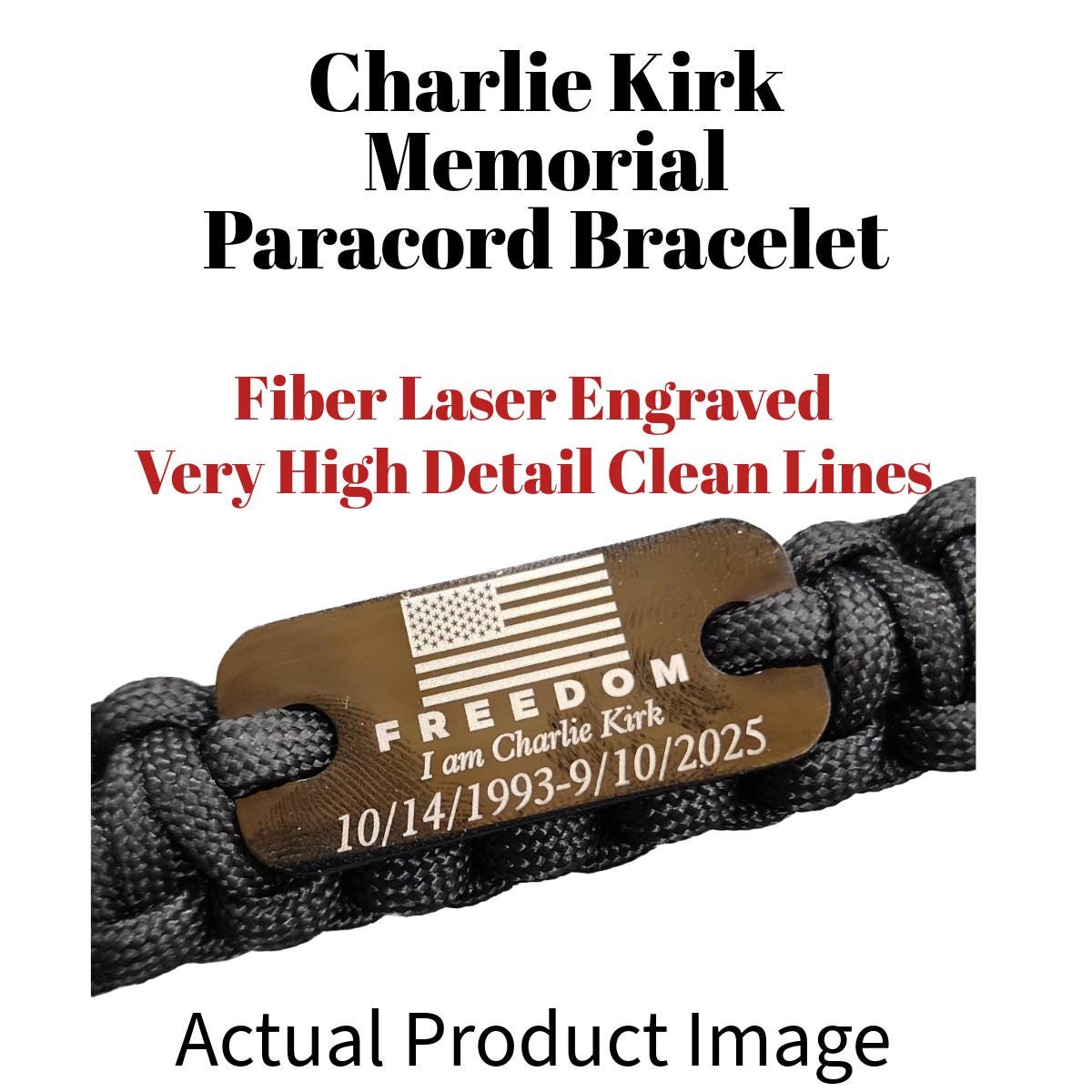 Freedom Paracord Bracelet – “I Am Charlie Kirk” Memorial Edition | American Flag Engraved Survival Band
