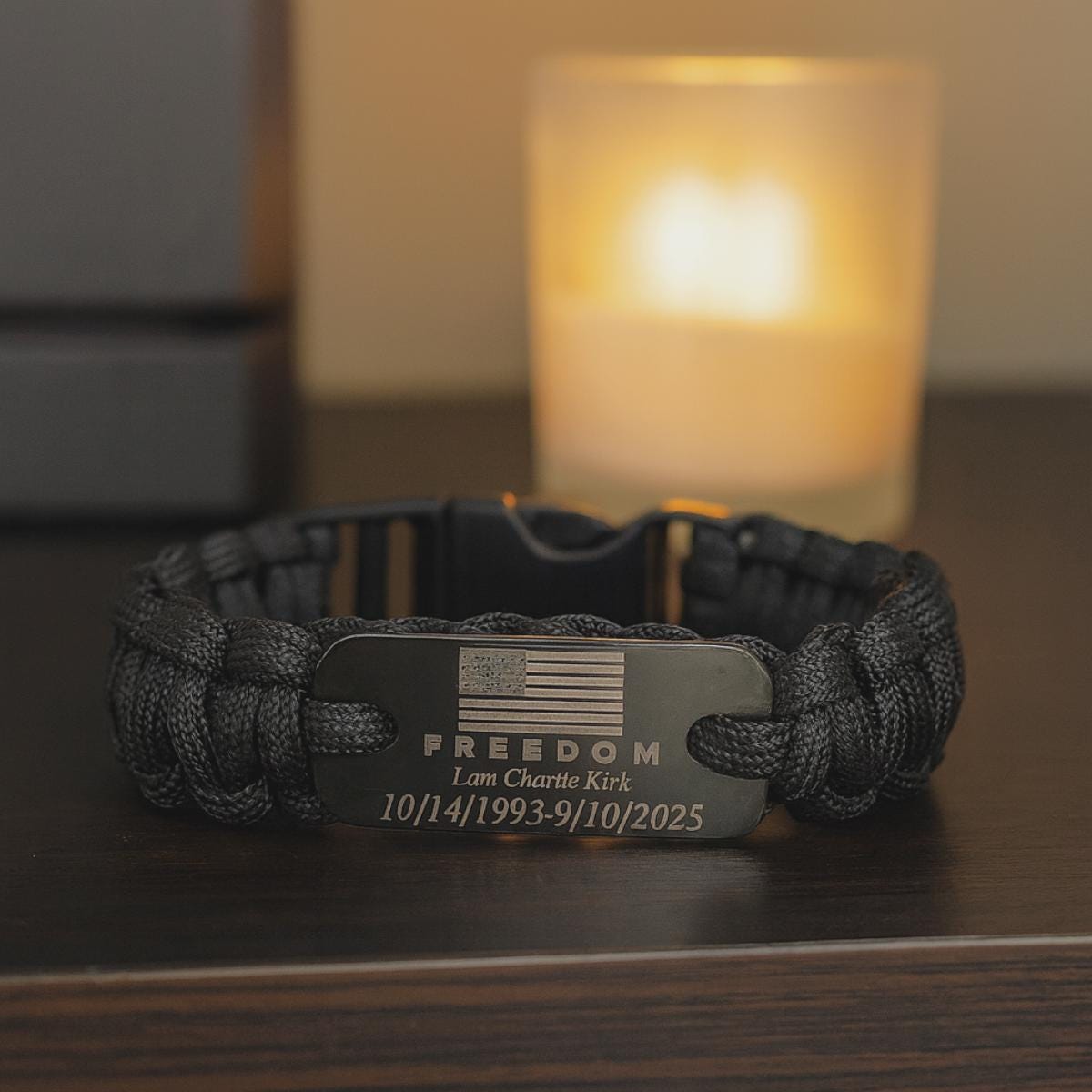Freedom Paracord Bracelet – “I Am Charlie Kirk” Memorial Edition | American Flag Engraved Survival Band