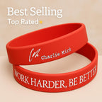 Laser EngravedRed Silicone Motivational Bracelet: Work Harder, Be Better - Charlie Kirk Signature | Work Harder