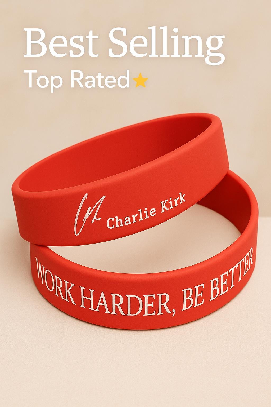 Laser EngravedRed Silicone Motivational Bracelet: Work Harder, Be Better - Charlie Kirk Signature | Work Harder