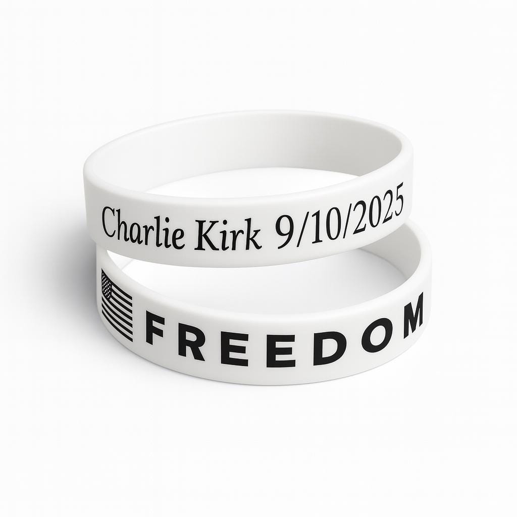 FREEDOM Laser Engraved Silicone Bracelet: Charlie Kirk Tribute, American Flag | V1