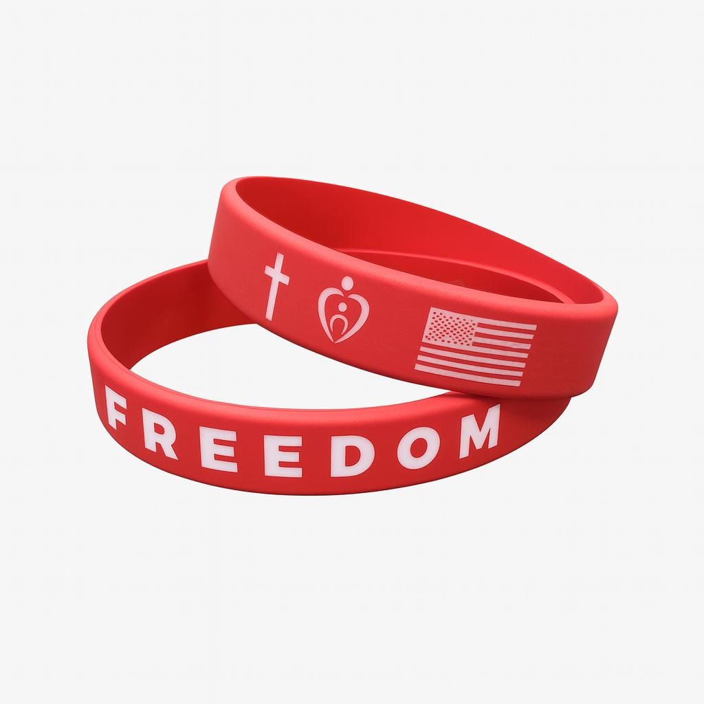 Laser Engraved Red Silicone Bracelet: Freedom, Faith, Family, Country