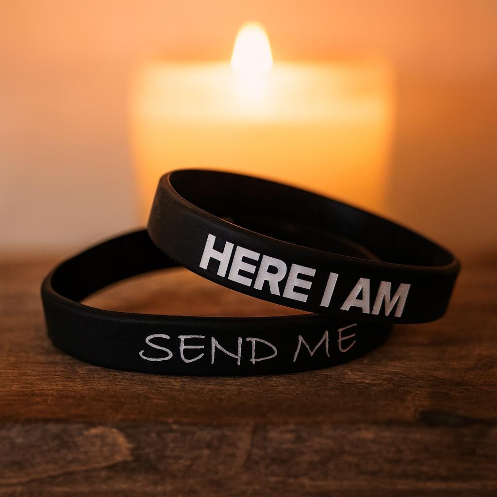Engraved Silicone Bracelet: "Here I am" Scripture Wristband | Here I am