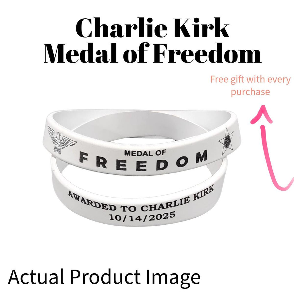 White Laser Engraved Silicone Bracelet – “Medal of Freedom” Eagle & Star Design | Awarded to Charlie Kirk on 10/14/2025 | MOF