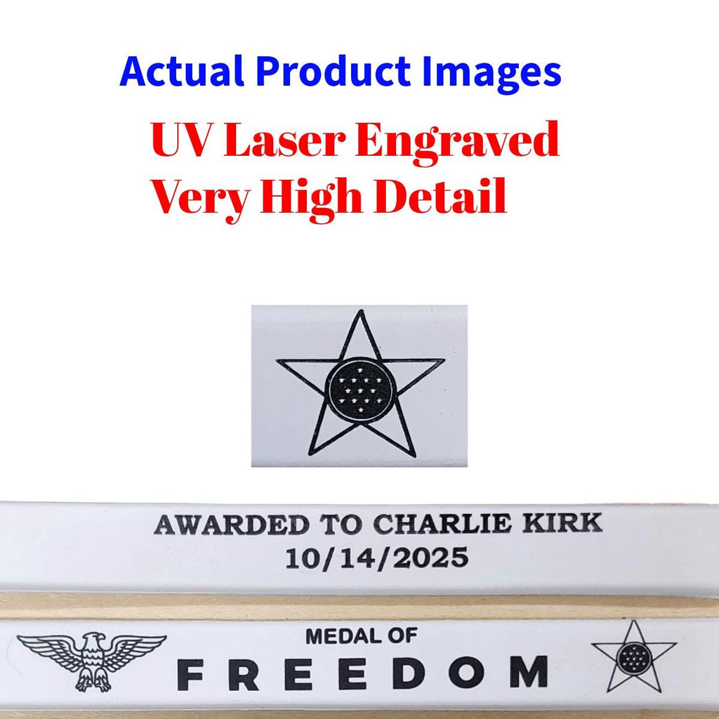 White Laser Engraved Silicone Bracelet – “Medal of Freedom” Eagle & Star Design | Awarded to Charlie Kirk on 10/14/2025 | MOF