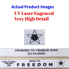 White Laser Engraved Silicone Bracelet – “Medal of Freedom” Eagle & Star Design | Awarded to Charlie Kirk on 10/14/2025 | MOF