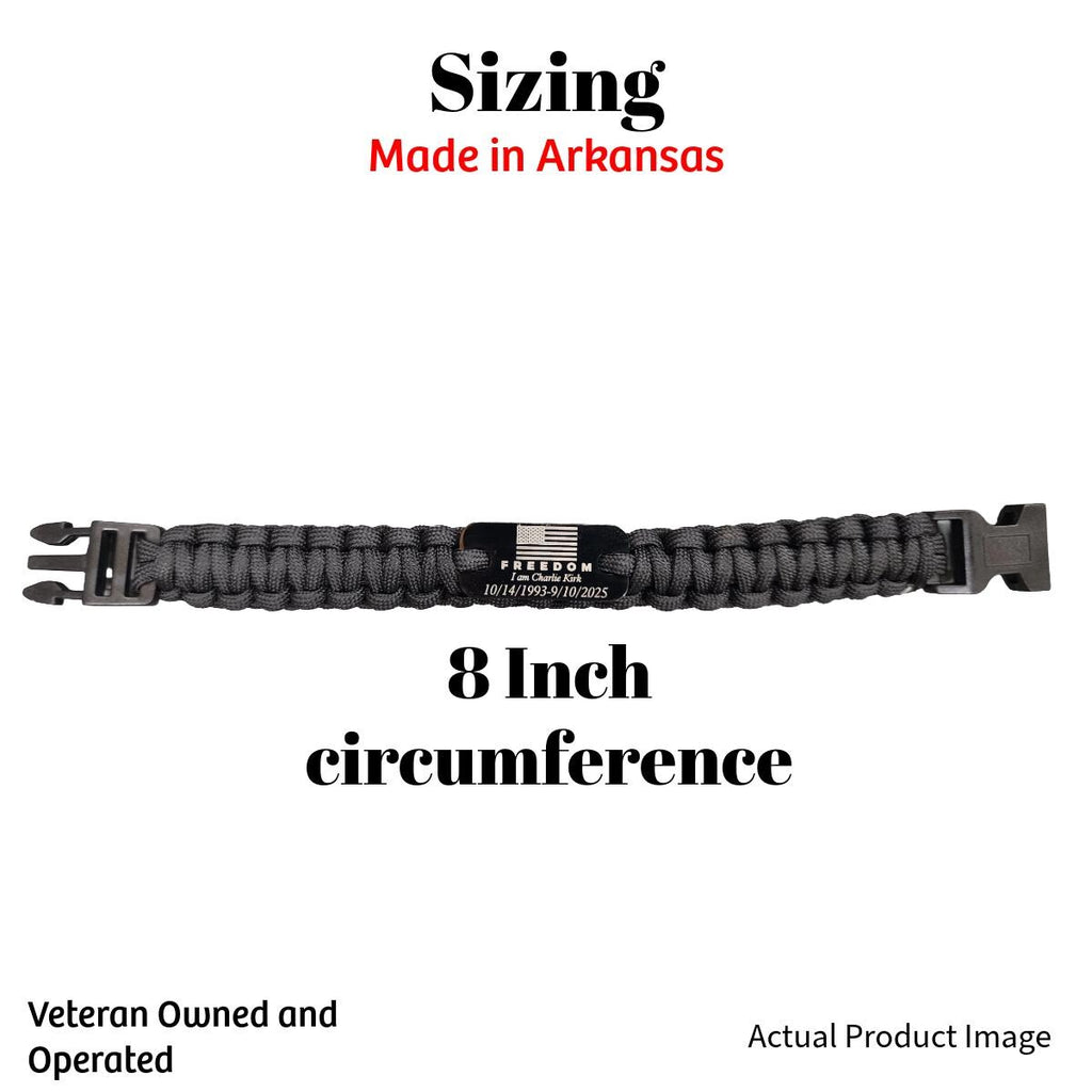 Freedom Paracord Bracelet – “I Am Charlie Kirk” Memorial Edition | American Flag Engraved Survival Band